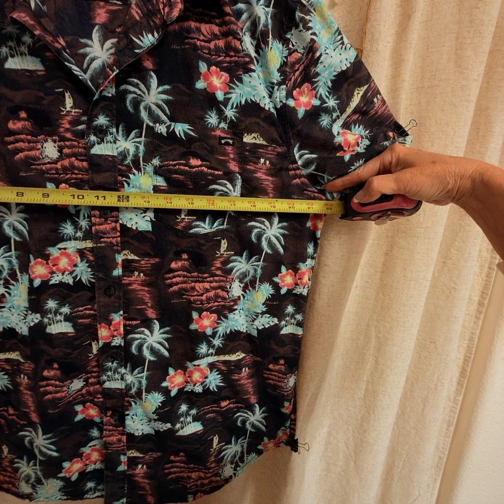 Men's Billabong Hawaiian Tiki 100% Cotton Short-Sleeve Button Shirt L– Excellent